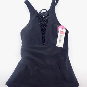 Black Lace Tankini Top by Raisins Petite Small New